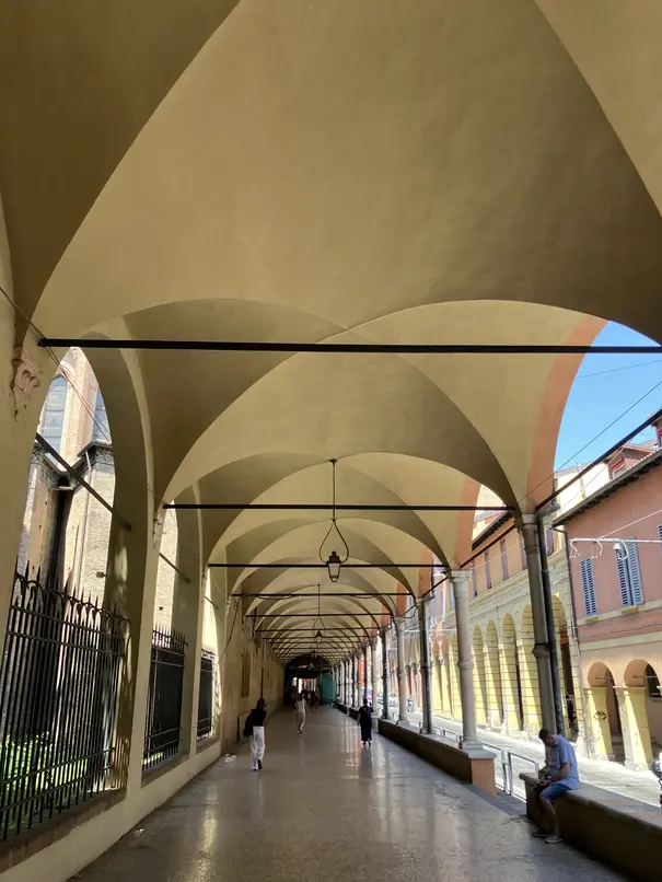 A colonnade in Bologna.