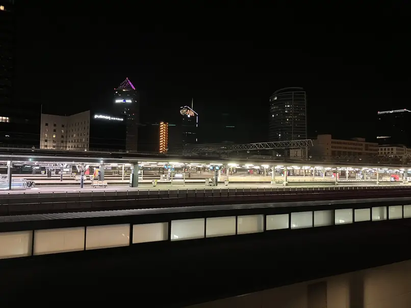 Lyon train station, at night.